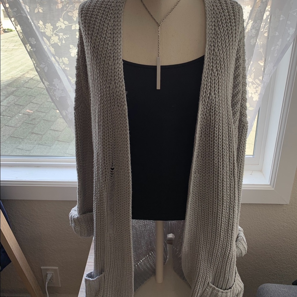 Light Grey Destroyed Sweater Duster
